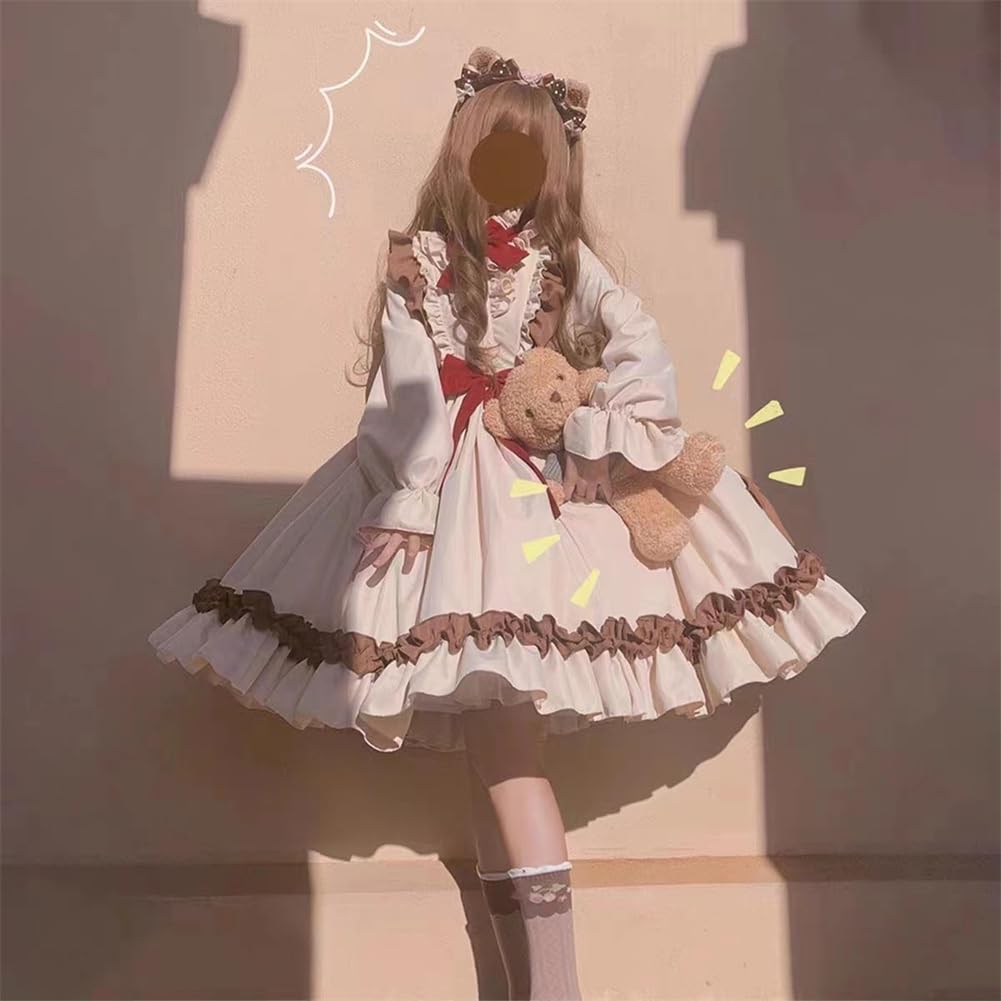Cute Lolita Dress for Retro High Neck Lace with High Elegant Princess Harajuku Mori Girl Gothic Everyday Anime Conventions Size [SDSXZWG] Women,
