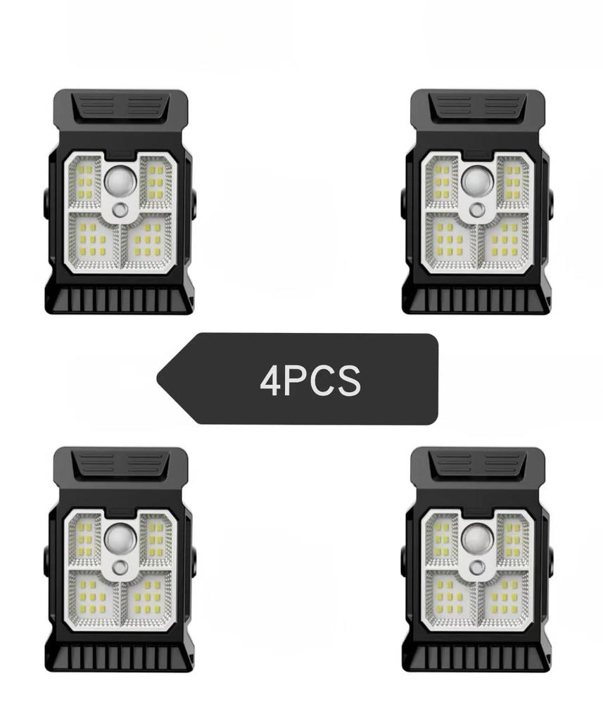 4er-Pack Solar-Klemme auf Sensor Bewegungsmelder Leuchten Außen Wasserdicht Arbeitsleuchte 3 Beleuchtungsmodi Campinglampe für Hinterhof, Garage, Terrasse, Gartenzaun