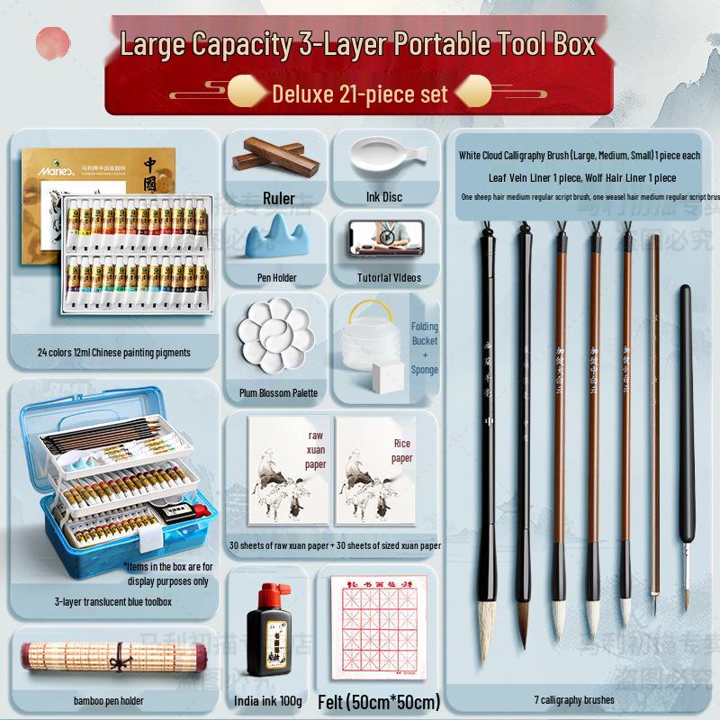 Maries 12-Farben Anfänger Tuschemalerei Set für Kinder mit Pinseln