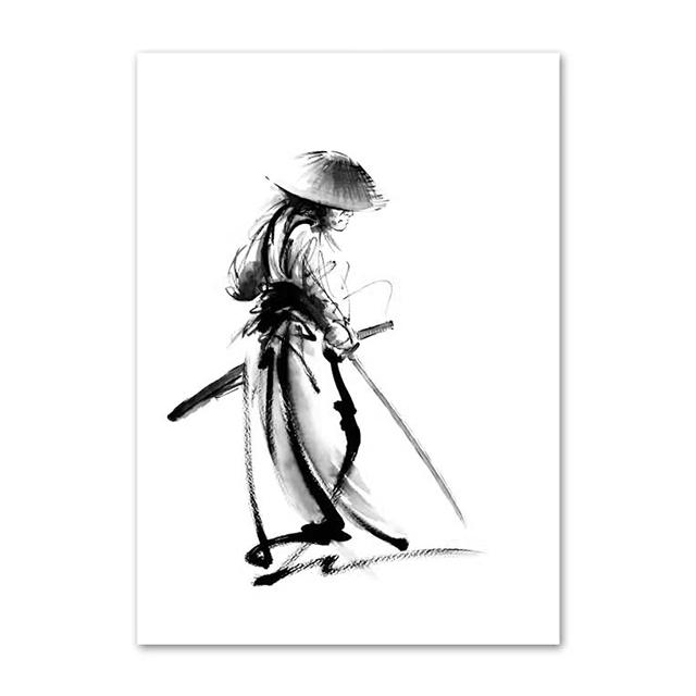 Japanese Minimalist Black Shotokan Samurai Karate Art Ink Canvas Painting Posters and Prints Wall Pictures for Living Room Decor