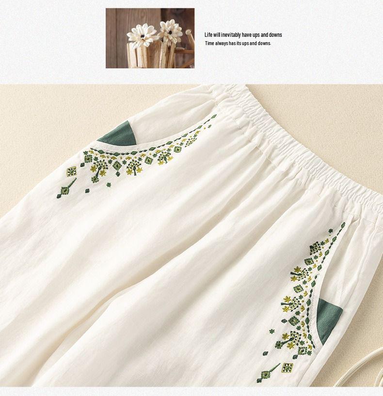 Women's Retro Embroidered Cotton-Linen Carrot Pants: 2024 Loose Harem Style for Spring, Summer, and Autumn