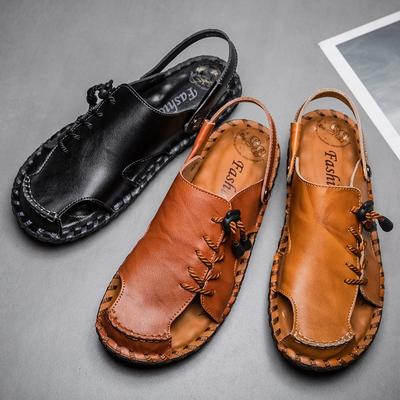 Men Sandals Black Leather Gladiator Sandals Outdoor Summer Roman Sandals for Men Beach Shoes Plus Size