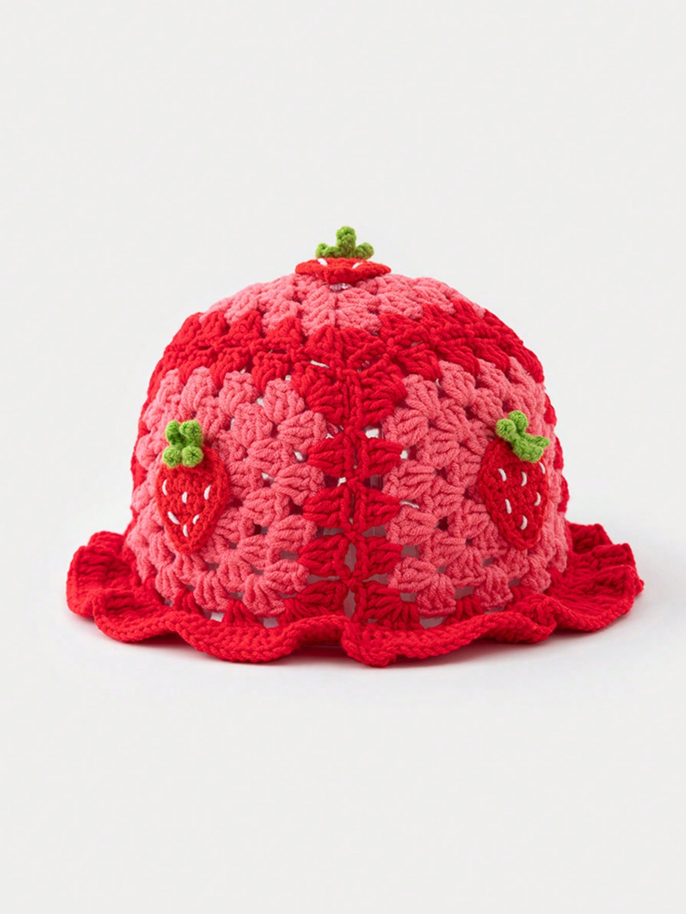 Женская мультяшная красная шляпа-рыбачок в форме клубники, богемная вязаная крючком ажурная шляпка с воланами, милая вязаная шляпа