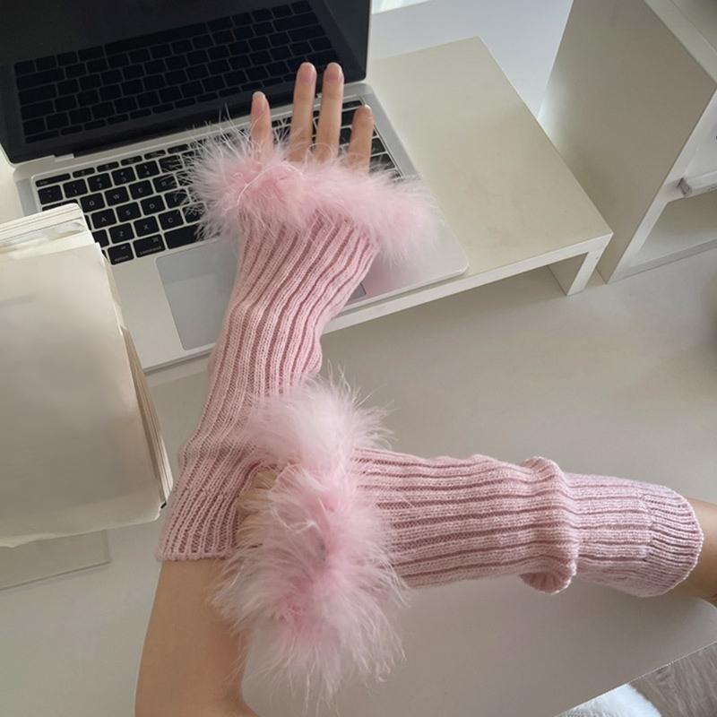 Punk Subculture Gloves Sleeves for Halloween Party Feathered Fingerless Gloves