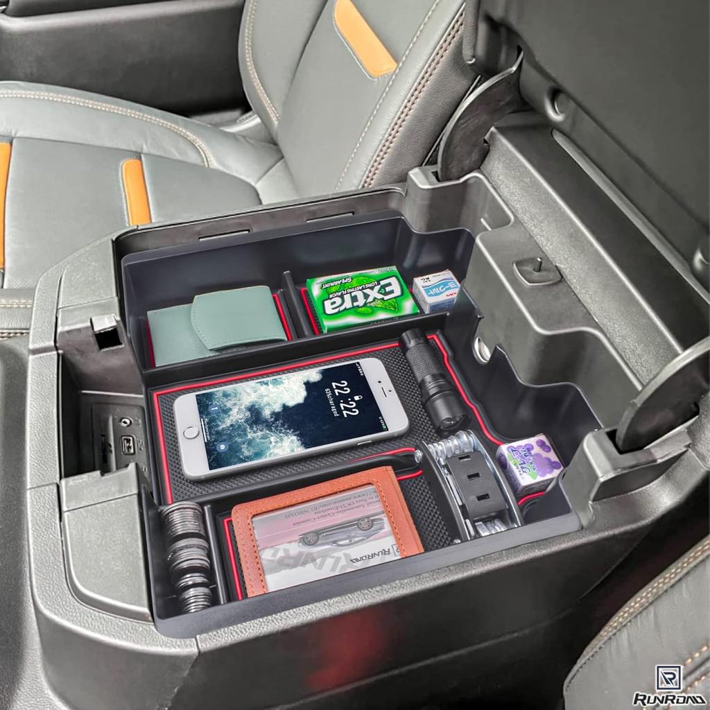 RUNROAD Center Console Organizer Tray Compatible With - Chevy Silverado 1500/GMC Sierra 1500 And 20-23 Silverado/Sierra 2500HD/3500HD Accessories,
