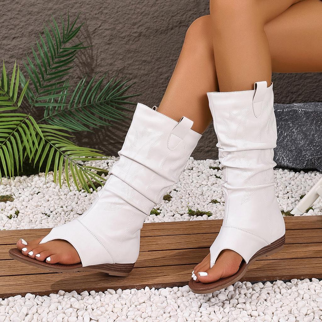 Scarpe da Donna con Ricami, a Punta Aperta, con Zeppa, Stile Western alla Moda, Traspiranti, Stivali Casual Versatili per le Feste, da Donna