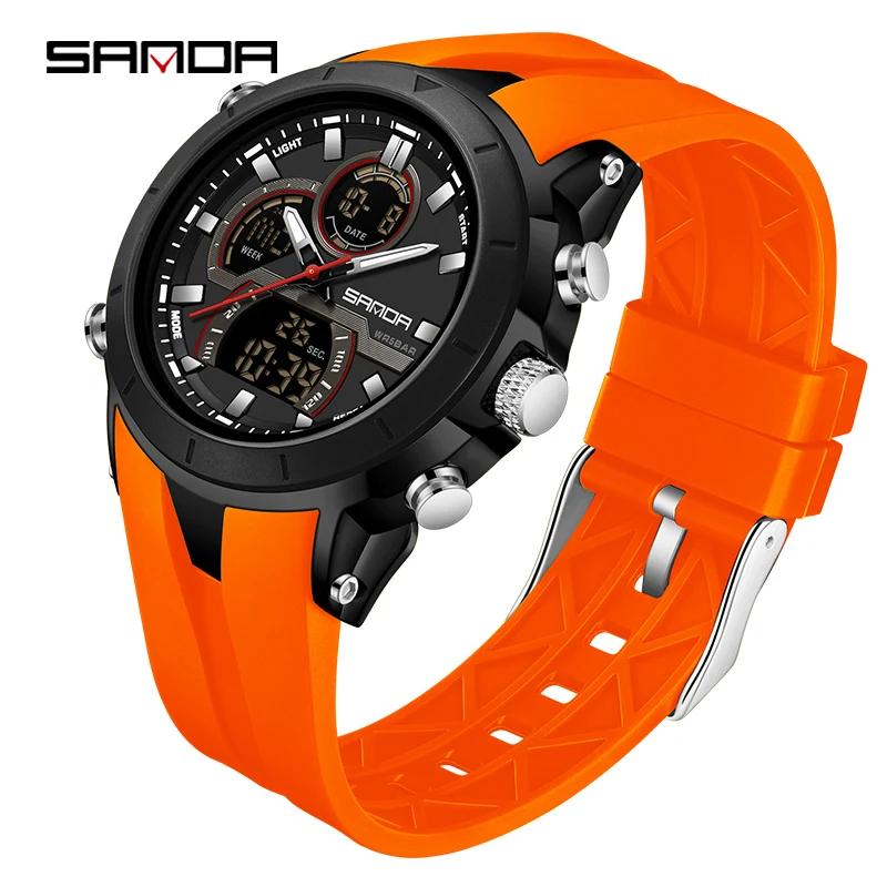 SANDA G Style Men Sport Watch Luxury Waterproof Chronograph Quartz Wristwatches LED Analog Digital Date Week Multifunction Clock