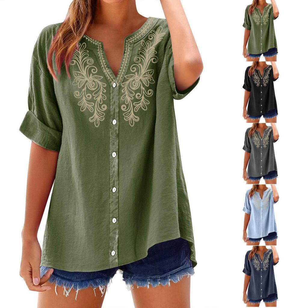 Women's Fashion Loose Casual Summer V-neck Short Sleeve T-shirt
