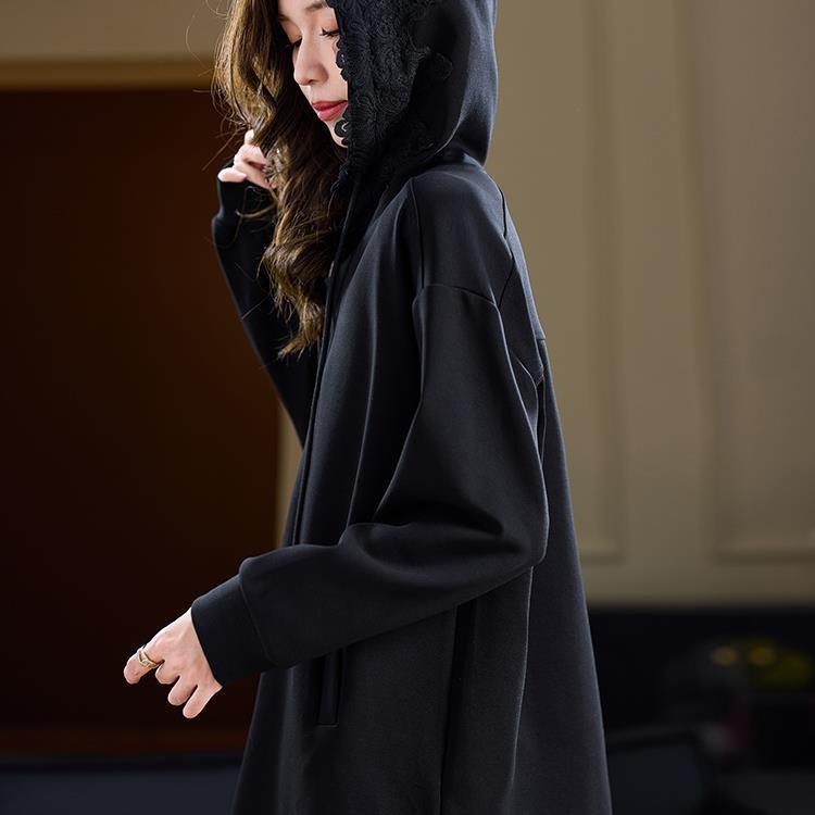 

Модный кружевной худи для женщин на осень, свободный, большого размера, женский новый топ 3XL