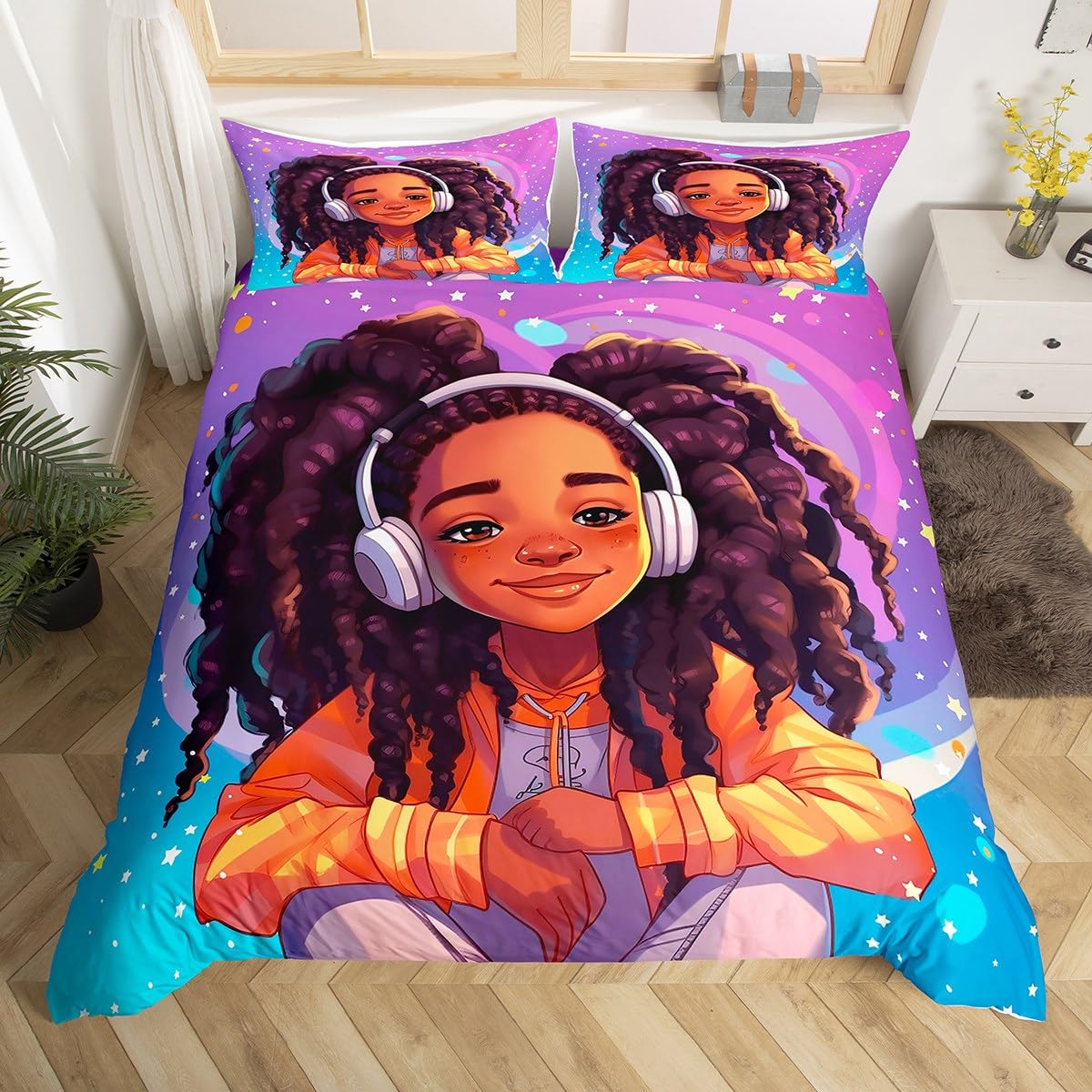 

Fantasy Black Girl Duvet Cover Sets for Kids Girls Women Teens Lightweight Quilt Covers African American Black Girl Bedding Sets EU Double(200x200cm)