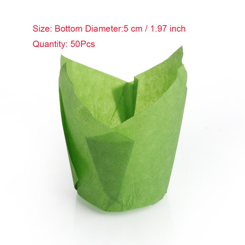 50 Stück/Packung Papier-Cupcake-Förmchen Tulpenblüten-Schokoladen-Cupcake-Hülle Back-Muffin-Halter Hochzeits-Party-Zubehör