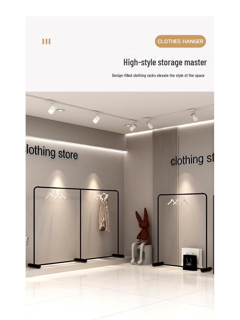 Minimalist Floor-Standing Hanger Rack for Men's and Women's Clothing Displays