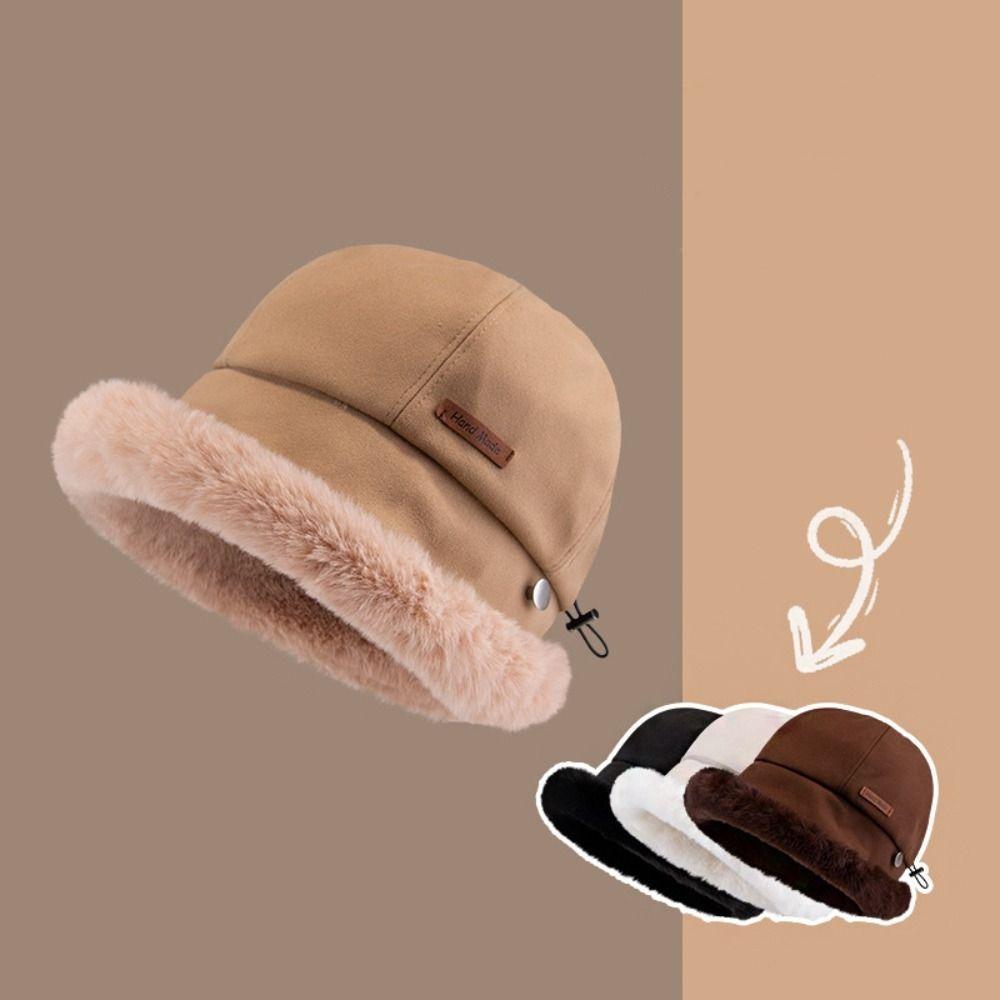 Soft Fluffy Fur Bucket Hat Windproof Winter Fisherman Hat Vintage Warm Cap Riding