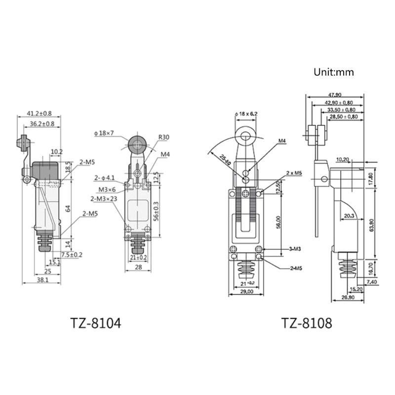 Utěsněný koncový spínač TZ-8108/8104 Vertikální válečkový píst AC250V 5A IP65 Vodotěsný