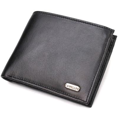 Convenient Horizontal Men's Wallet Made of Natural Smooth Leather CANPELLINI 21779 Black