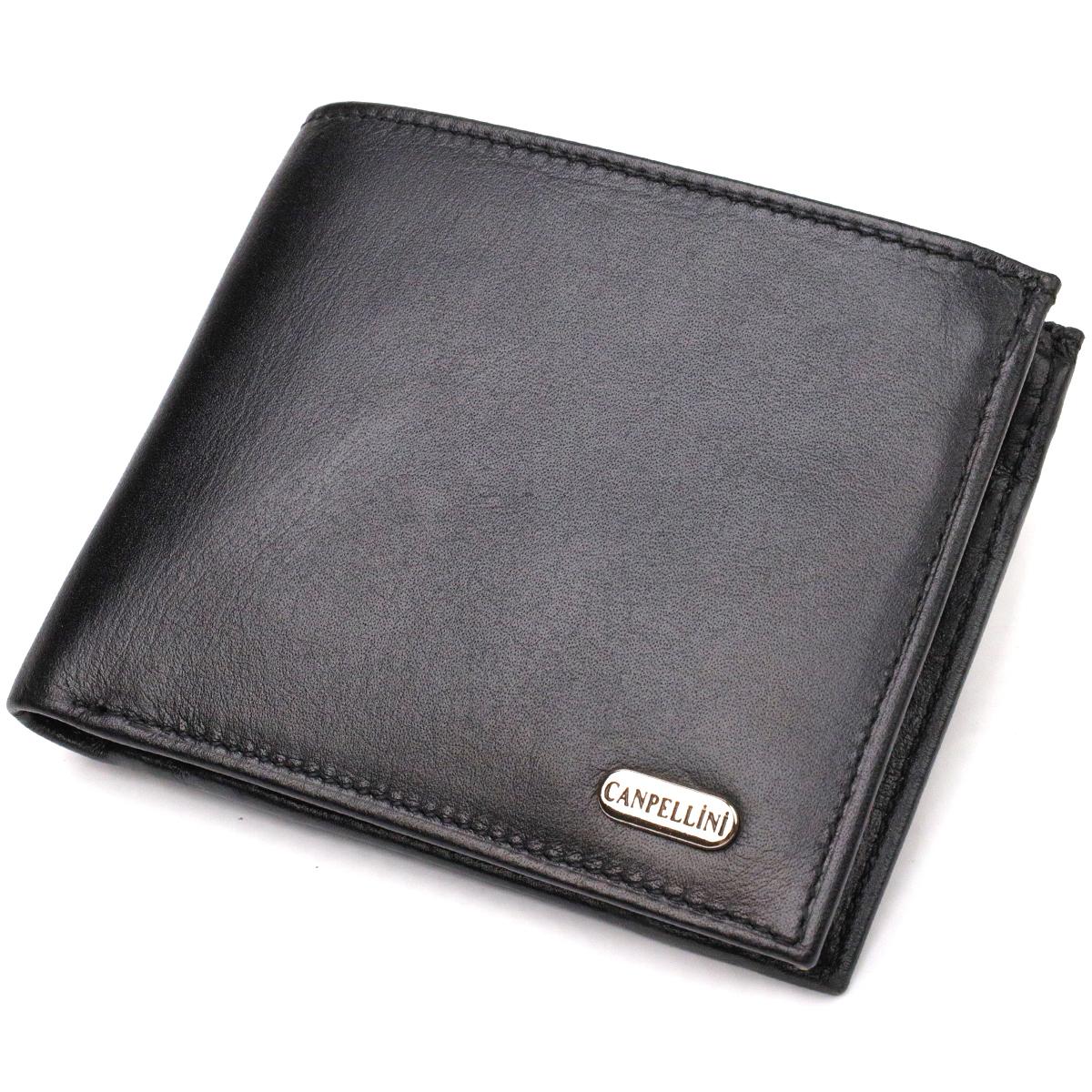 

Зручне горизонтальне чоловіче портмоне з натуральної гладкої шкіри CANPELLINI 21779 Чорний