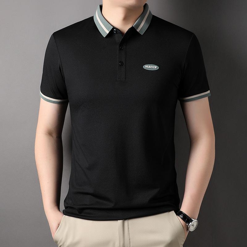 

Футболка с короткими рукавами, мужская летняя новая мужская однотонная тонкая хлопковая футболка с лацканами, модная повседневная рубашка в корейском стиле с половиной рукавов