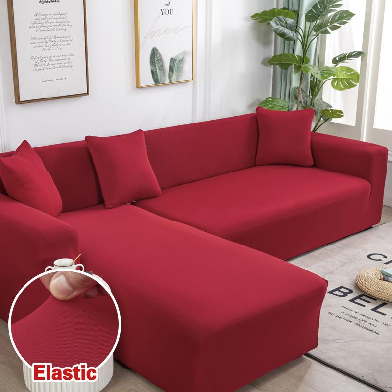 Solid Color Corner Sofa Cover Elastic Thin Fabric Sofa Covers for Living Room Pets L shape Sofa Need Order 2 pieces Slipcover