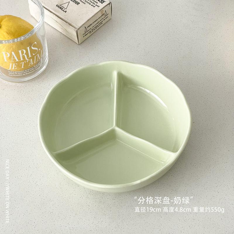 One Person Eats Three-Grid Plate, Special Ceramic Partition Plate For Fitness, Divided Plate, Adults Divide The Plate Quantitatively, High Value