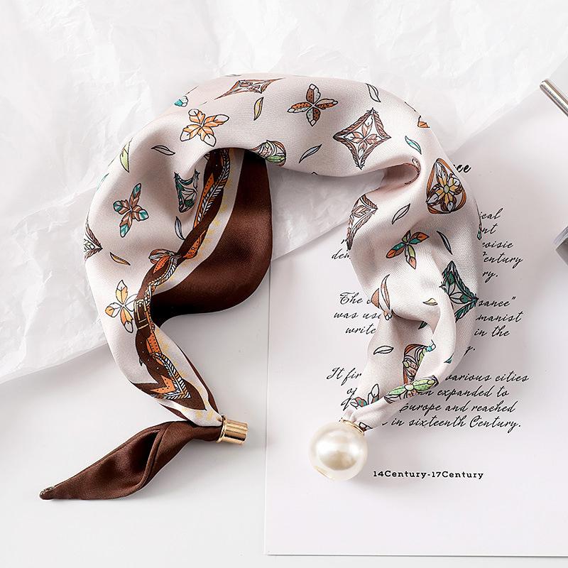 Women's Magnetic Buckle Neck Scarf Polka Dot Paisley Stripe Printed Thin Ribbon Scarf For Shirt Work Outfit Spring Summer Styling