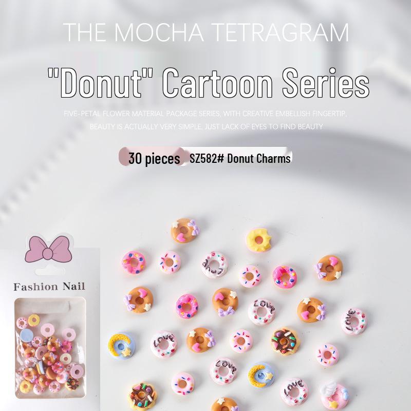 Cartoon Resin Diamond Nail Art Accessories: 3D Summer Donut & Ice Cream - 30 Pieces Mixed Set