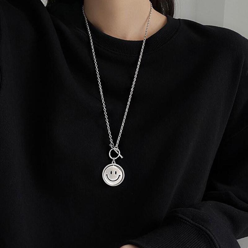 

2022 Корейское ожерелье из титановой стали со смайликом и плачущим лицом - Модные унисекс уличные хип-хоп украшения