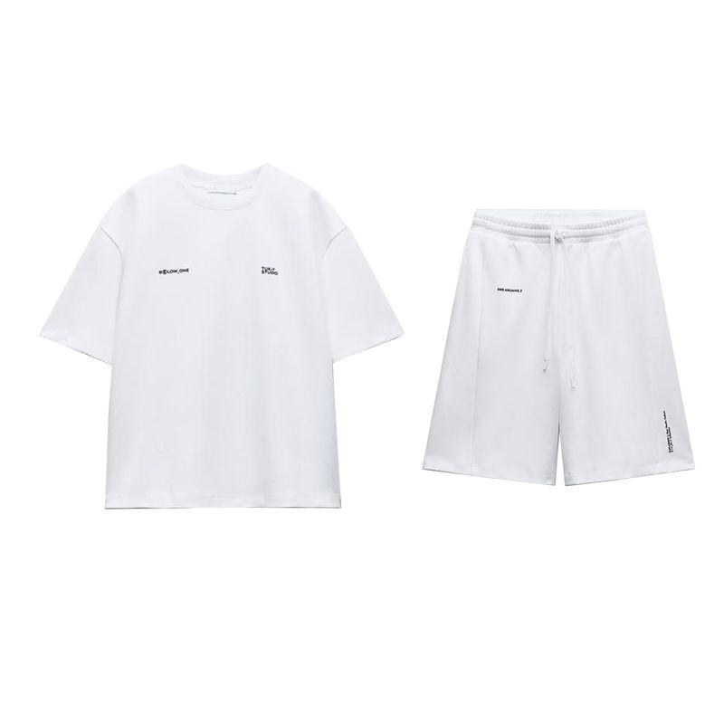 Spring New Minimalist Double-Sided Cloth Printing T-shirt 0264063 High Waist Lace Up Casual Shorts 0264064