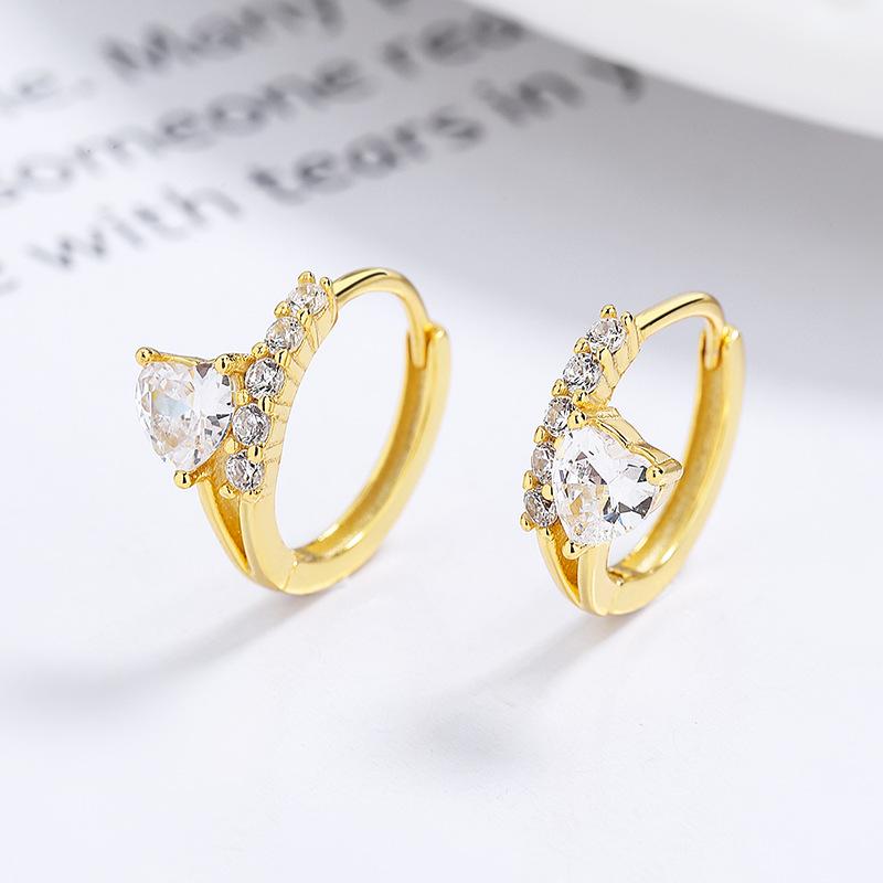 

ANENJERY Heart Zircon Hoop Earrings for Women Simple Delicate Temperament Ear buckle Jewelry Gifts Wholesale золотой
