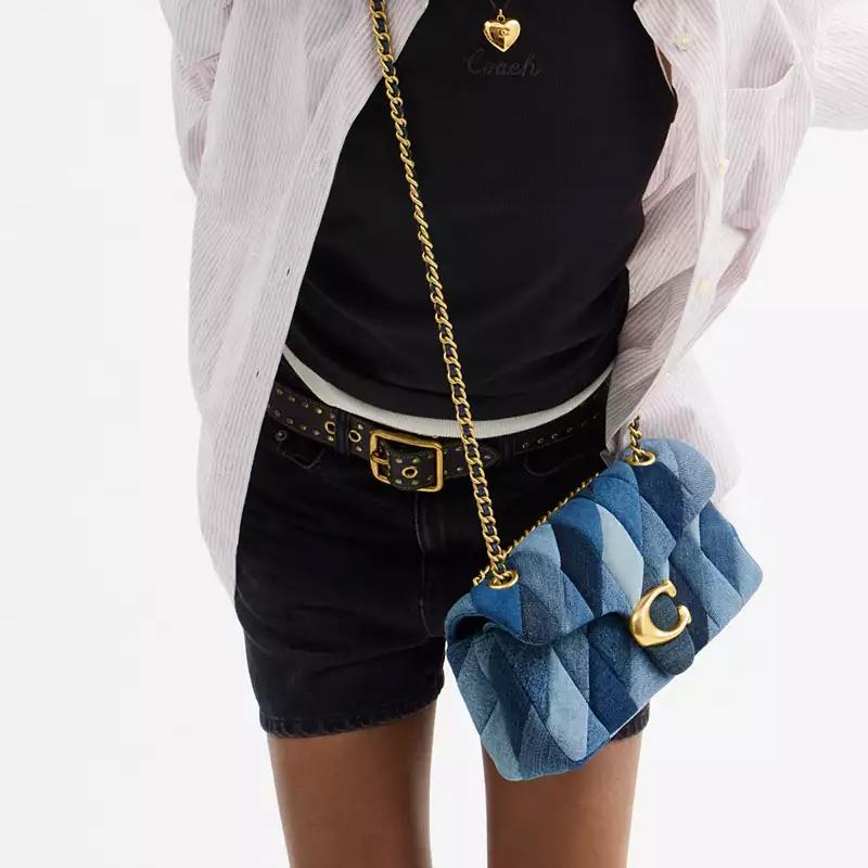 Coach Borsa a Spalla in Denim Tigrato Media da Donna Ottone & Blu CAM91-B4EI