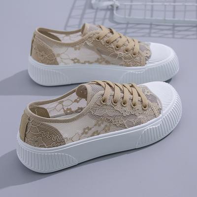 Women's Lace Solid Color Sneakers Platform Lace Up Soft Sole Mesh Walking Shoes, Low-top Breathable Low-top Daily Footwear