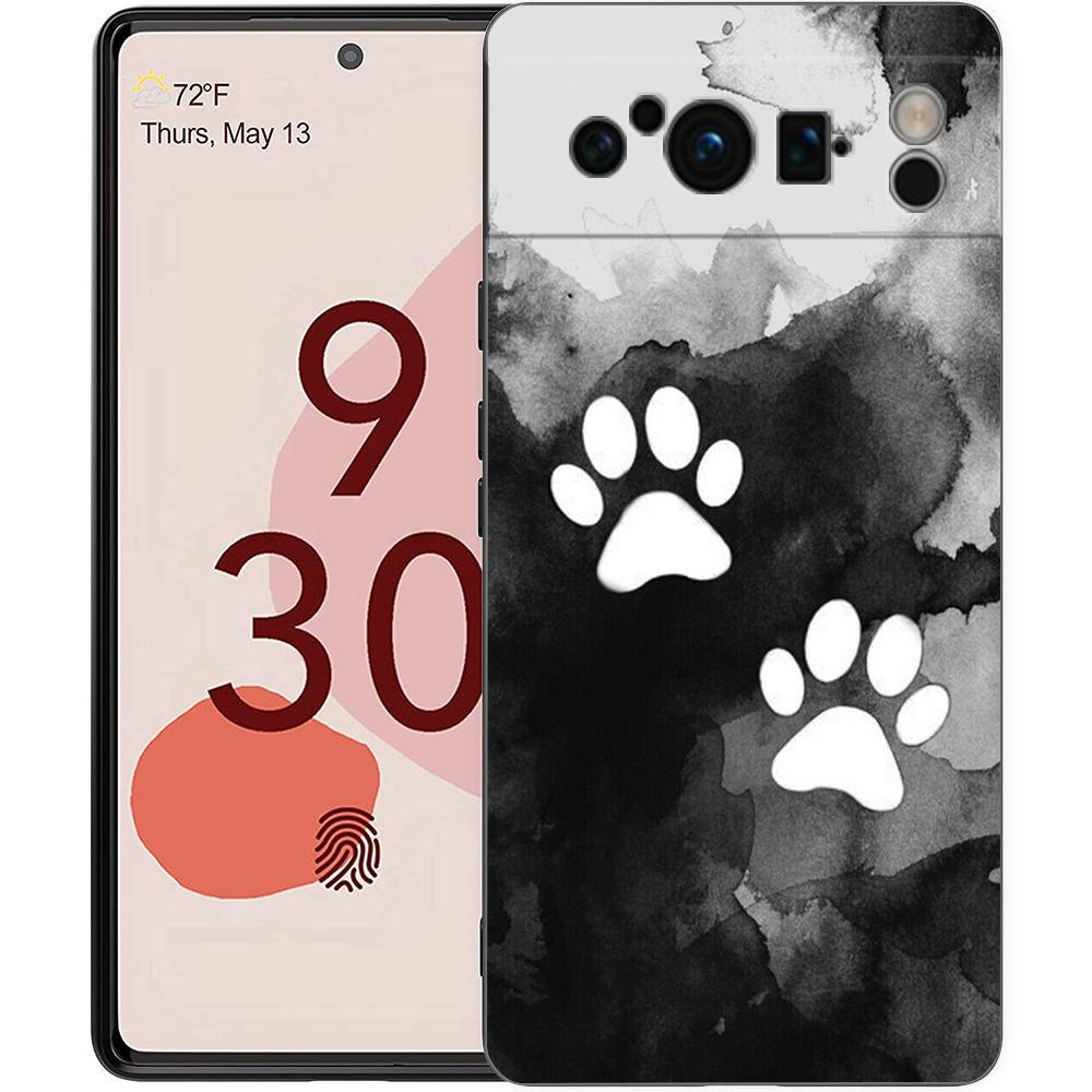 Phone Case For Google Pixel 6 7 8 9 Pro XL 8A 7A 6A Black Cover Soft Shell Dog Footprint Paw Cute