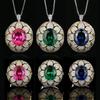 Jewelry Hot Color Treasure Set Ring Necklace Red Blue Emerald Flower Design Women's Luxury