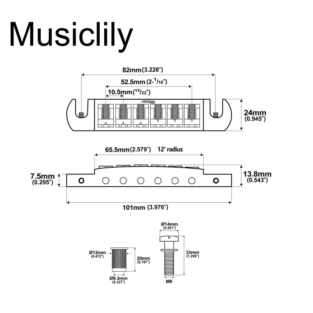 Wilkinson M Series WOGT3 Pigtail Type Bridge Chrome 10.5mm Wrap-Around Tailpiece,