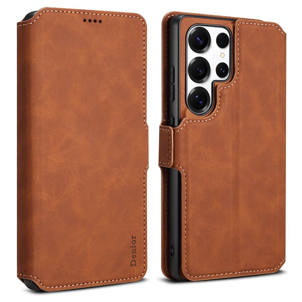 

DENIOR B06 For Samsung Galaxy S25 Ultra Case Magnetic Detachable Wallet Stand Leather+TPU Phone Cover Brown