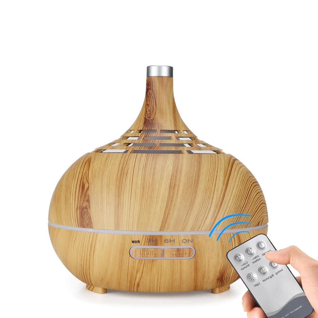 400ml Wood Grain Ultrasonic Aroma Diffuser with Remote Control - Essential Oil Humidifier for Home and Room Air Conditioning