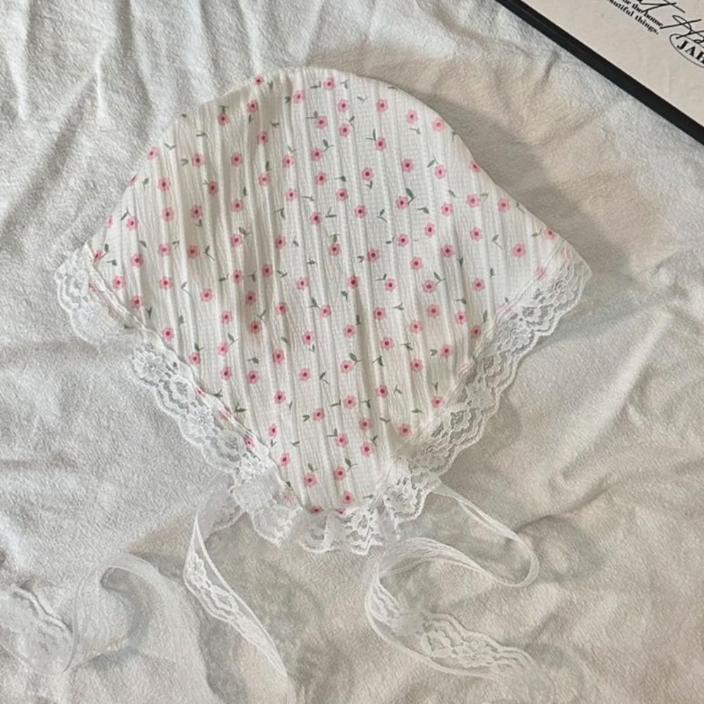 Soft Wrap Floral Cotton Head Scarf Elegant Printing Hair Scarf Lace Triangle Scarf Spring