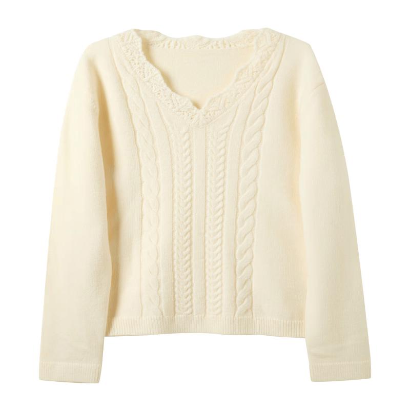 Sancai Winter V-Neck Cable Knit Pullover