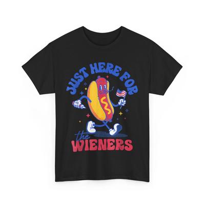 Hotdog 4th of July Shirt, Just Here For The Wieners Funny T-Shirt
