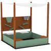 Wood Sandpit with Canopy, Storage Bins, Funnel, Liner, Chutes, Bucket with Tap, 116 X 112.5 X 128 Cm, Green