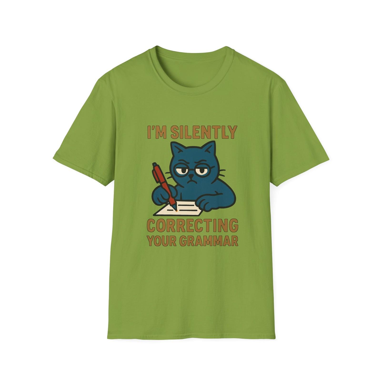 Unisex Softstyle T-Shirt Mens Womens Tees Top Stern Cat Vintage Glasses Grammar Humor Funny Shirt L