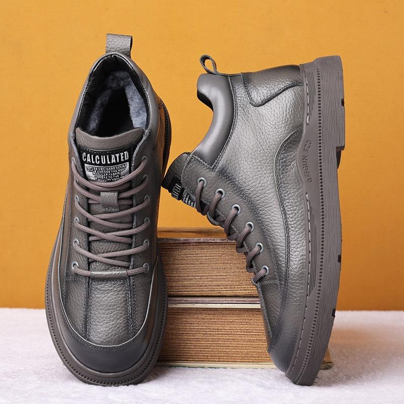 Winter new first-layer cowhide men's cotton shoes genuine leather wool warm men's shoes high-top casual velvet men's leather shoes