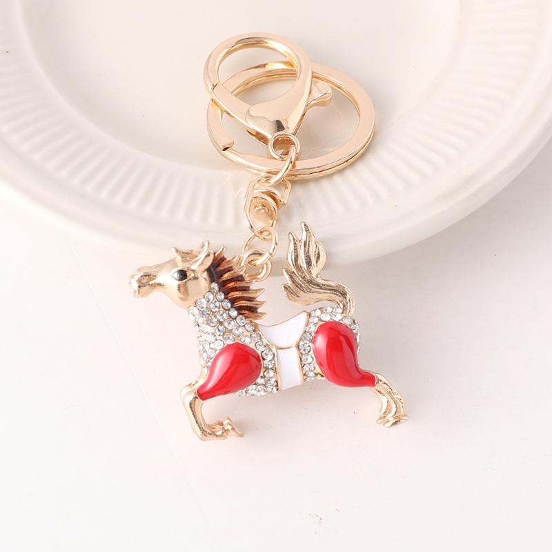Fashion Metal Rhinestone Pony Keychain Pendant For Women Men Zodiac Horse Car Keyring Backpack Decoration Jewelry New Year Gift