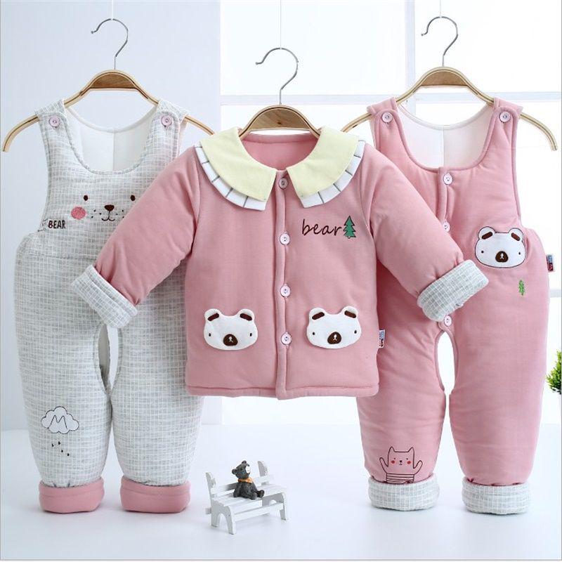 Infant Pure Cotton Autumn/Winter Three-Piece Set: Unisex Overalls for 0-12 Months, Thick and Warm