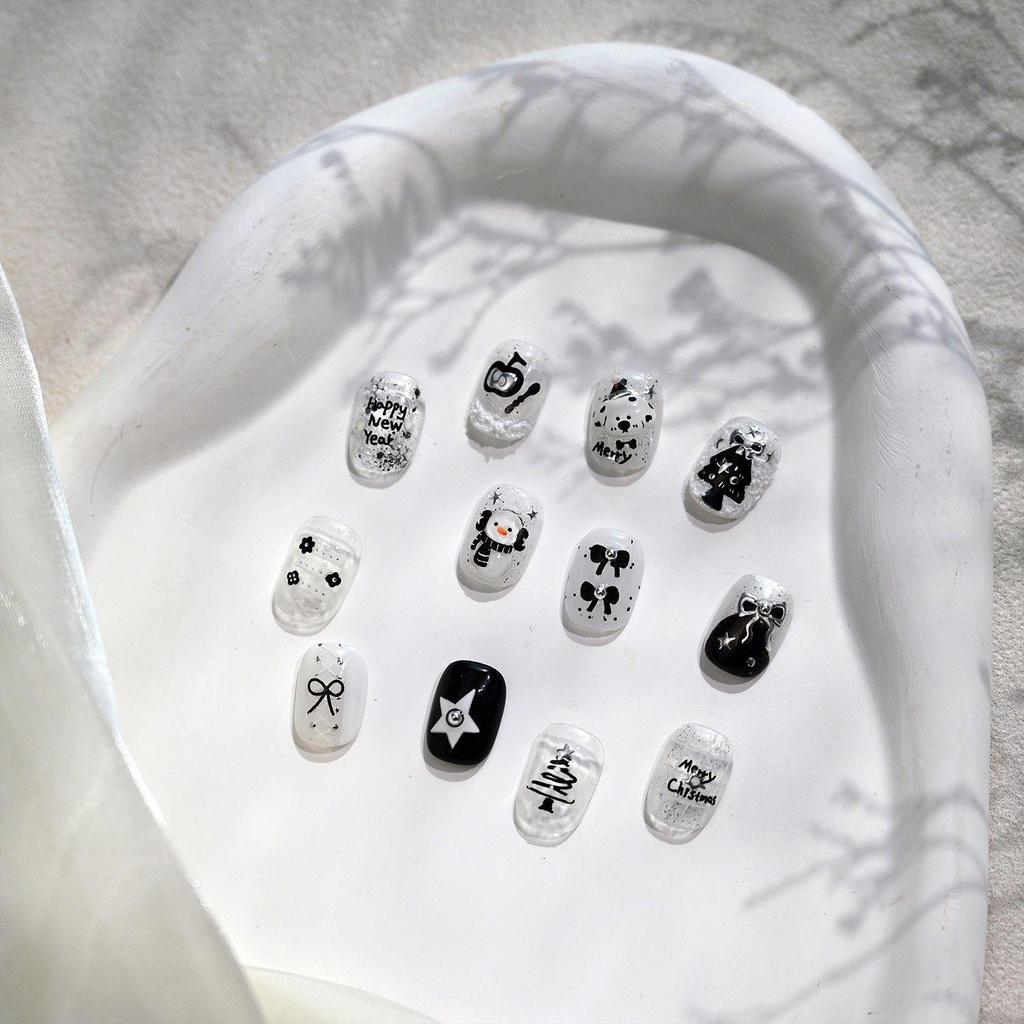 Christmas Puppy & Snowman Nail Art Stickers - Waterproof, Cute Style with Silver Pearl, Ideal for DIY Manicures