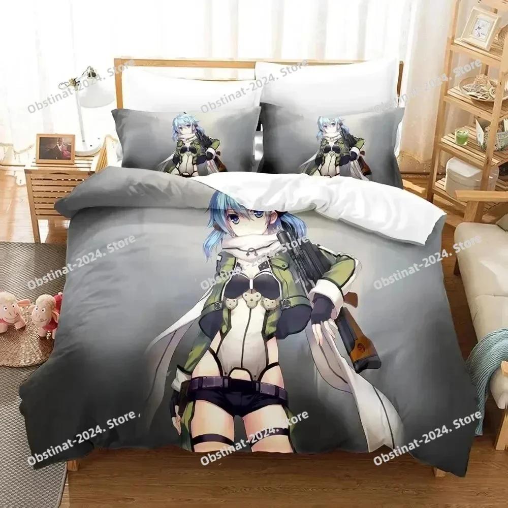 Anime Asada Shino Sword Art Online Bedding Set Duvet Cover Bed Set Quilt Cover Pillowcase Comforter King Queen Size Boys Adult