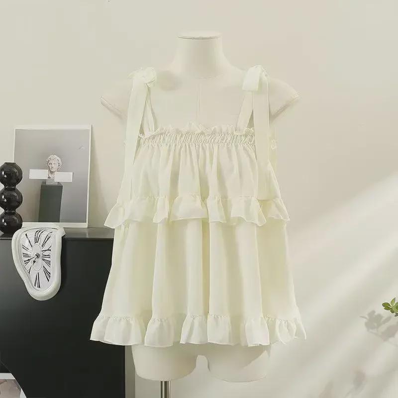 Süßes, schulterfreies Camisole mit Schnürung und Schleife aus Holz für Damen – neues Sommerdesign