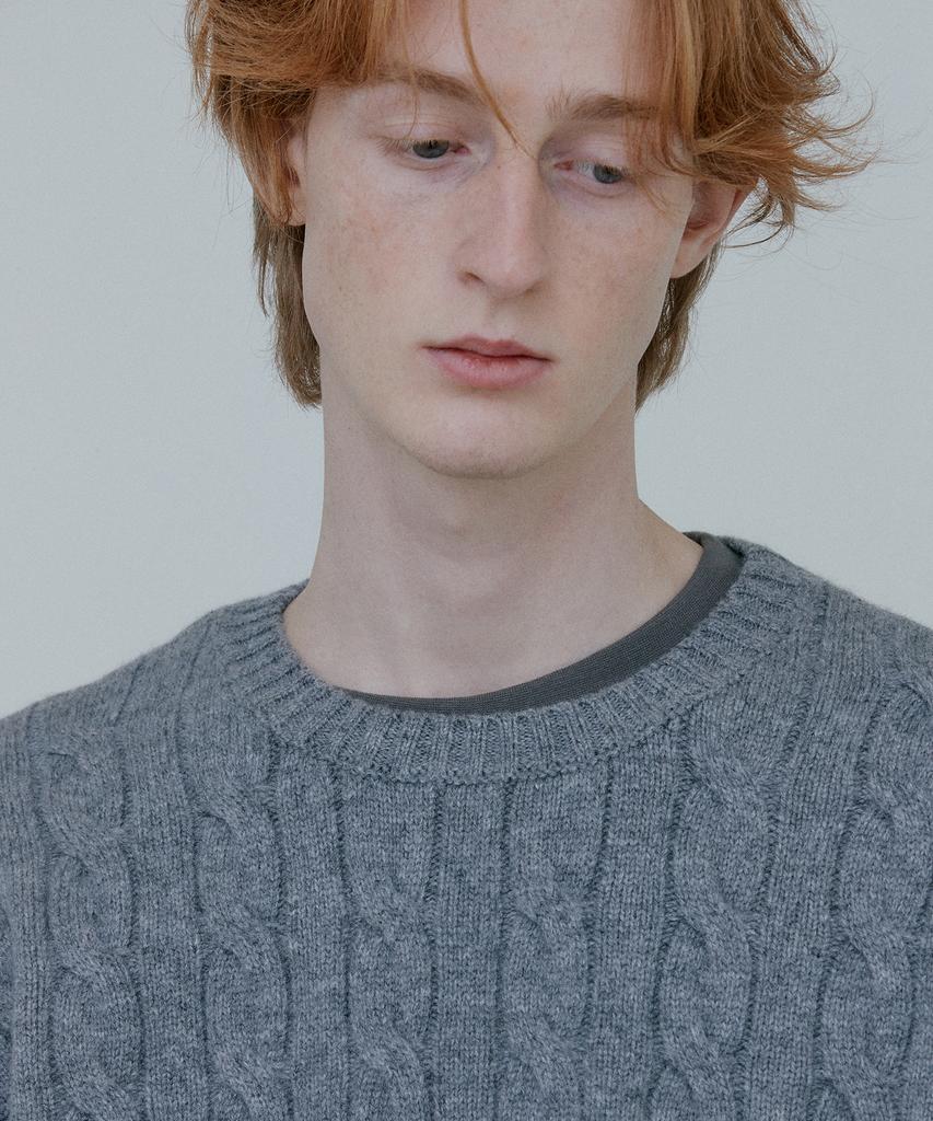 BLANKROOM Wool Cable Knit_Melange Gray