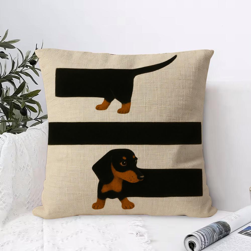 Artistic Dachshund Cushion Cover Eco Linen Pillow Case  DoubleSided Print Breathable  Durable Hidden Zipper Home Decor Gift