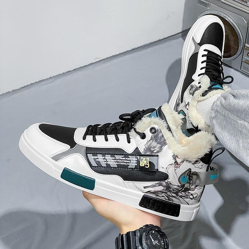 Pánské sportovní boty ležérní streetový styl kožešina běžecké tenisky boty pro studenty nadměrné zimní boty vysoké