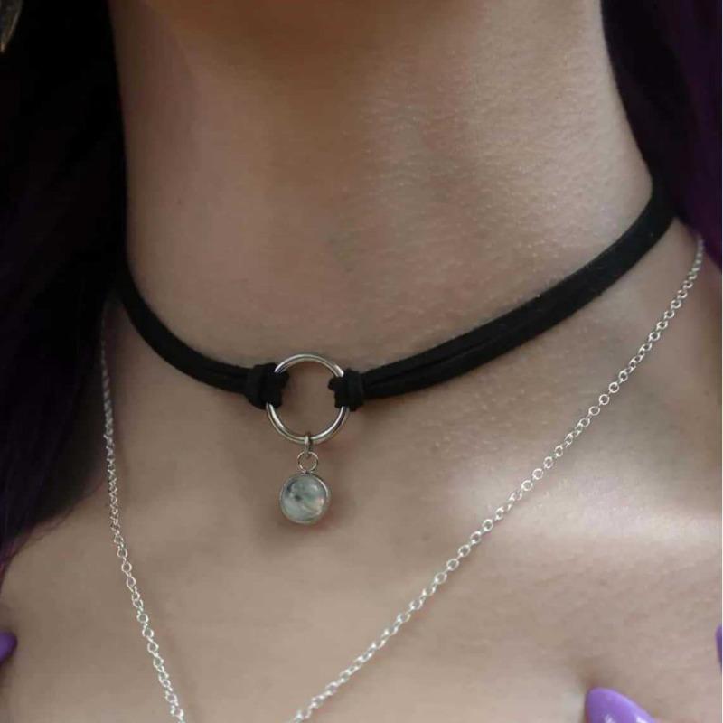 Retro Charm Moonstone Pendant Adjustable Black Velvet Choker Necklace for Women Astronomical Fantastic Aesthetics Jewelry Gifts